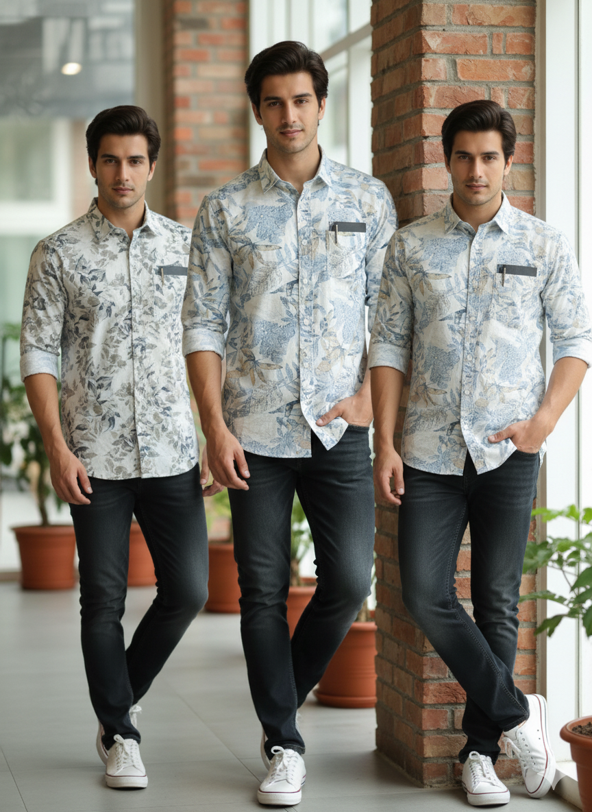 (Combo of 3) John Hill Linen Cotton Leef Design Shirt Rs.999