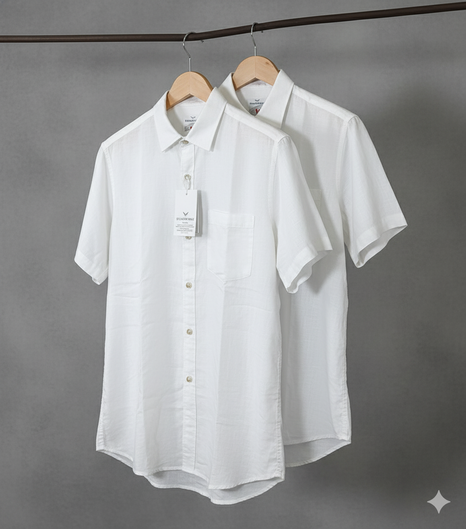 (Combo of 2) Khadi White Half Sleeve Linen Half Sleeve Cotton Shirts Rs.599