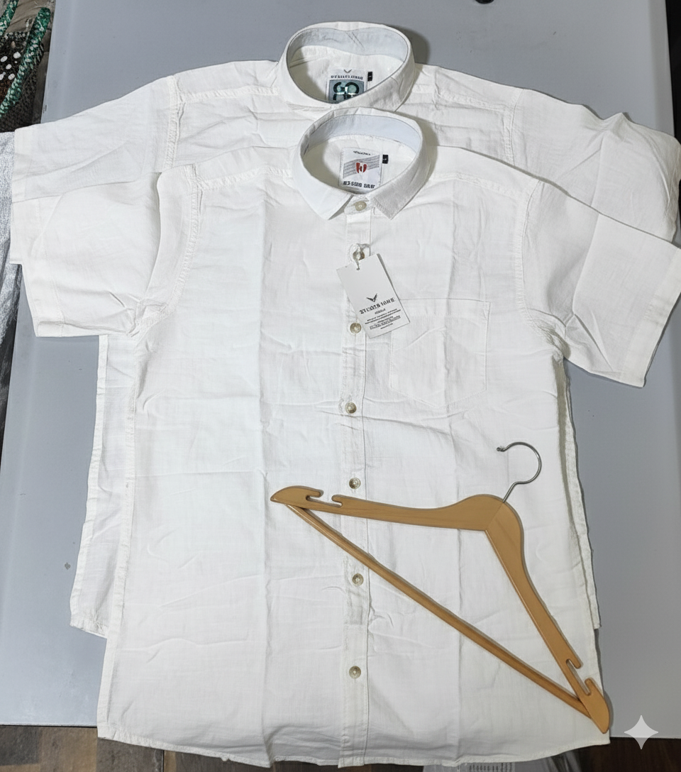 (Combo of 2) Khadi White Half Sleeve Linen Half Sleeve Cotton Shirts Rs.599