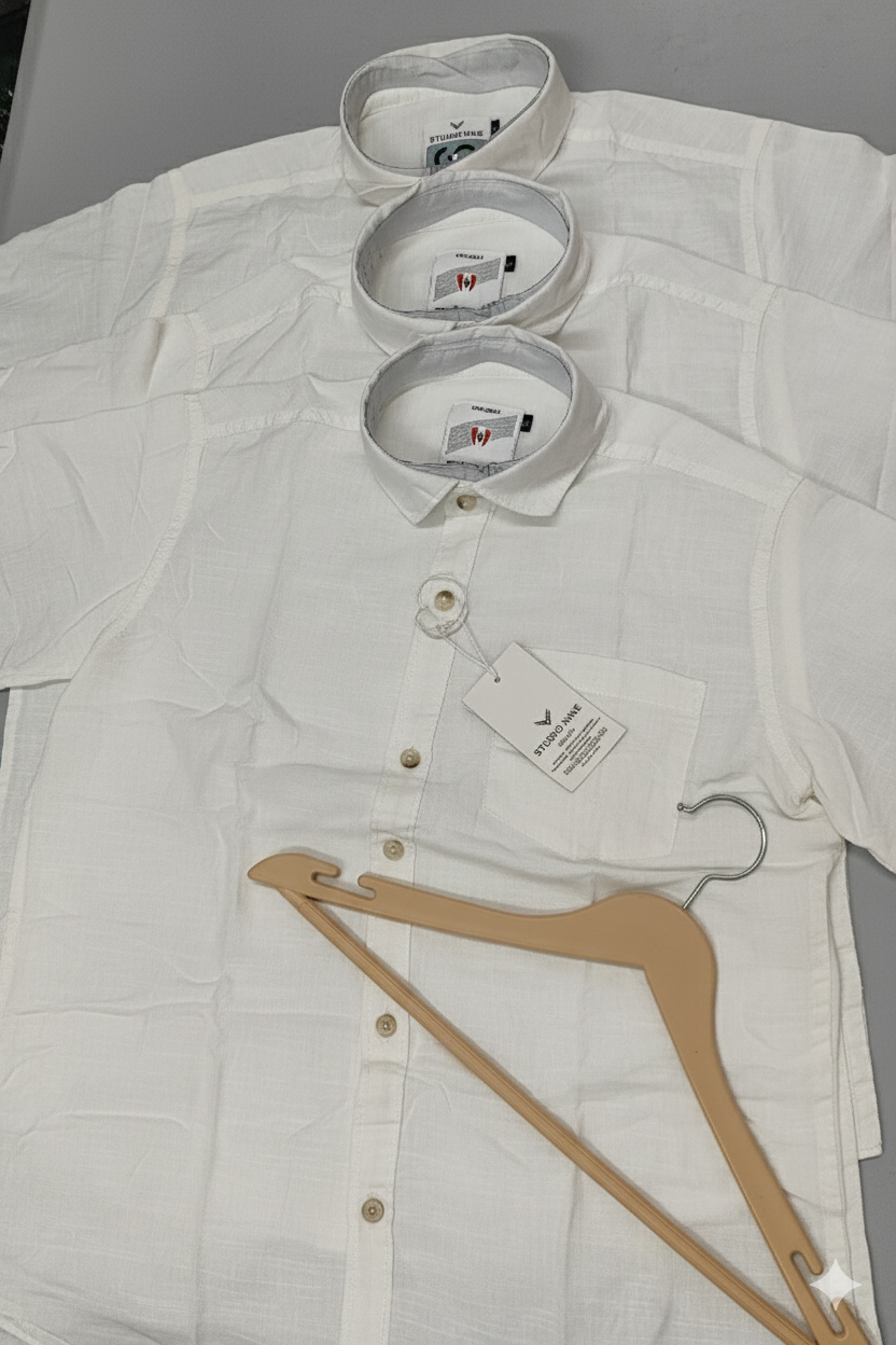 (Combo of 2) Khadi White Half Sleeve Linen Half Sleeve Cotton Shirts Rs.599