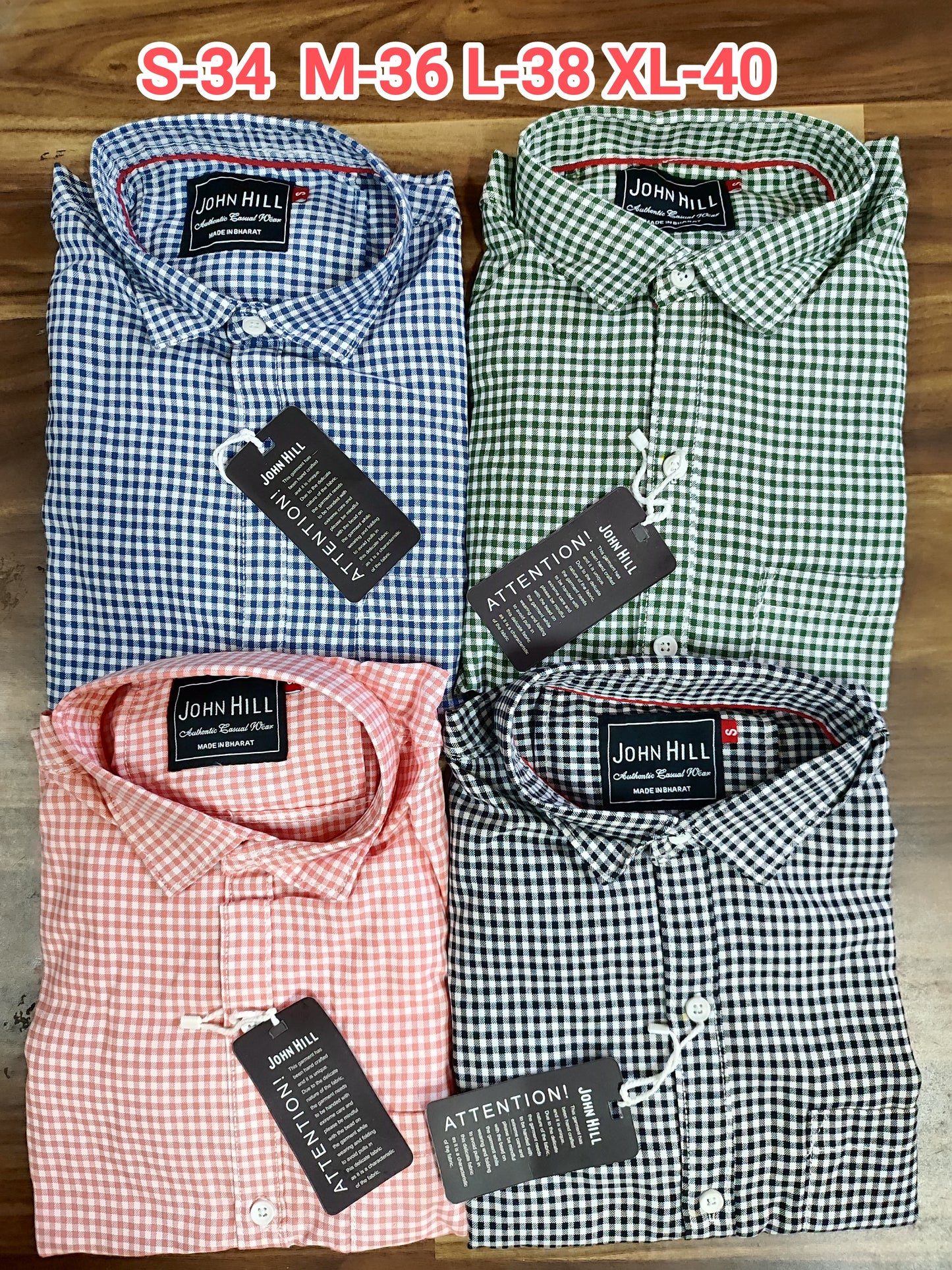 (Combo of 4) S to L JohnHill Pure Cotton Big Checked 2+2 Small Checked Shirts Rs. 999