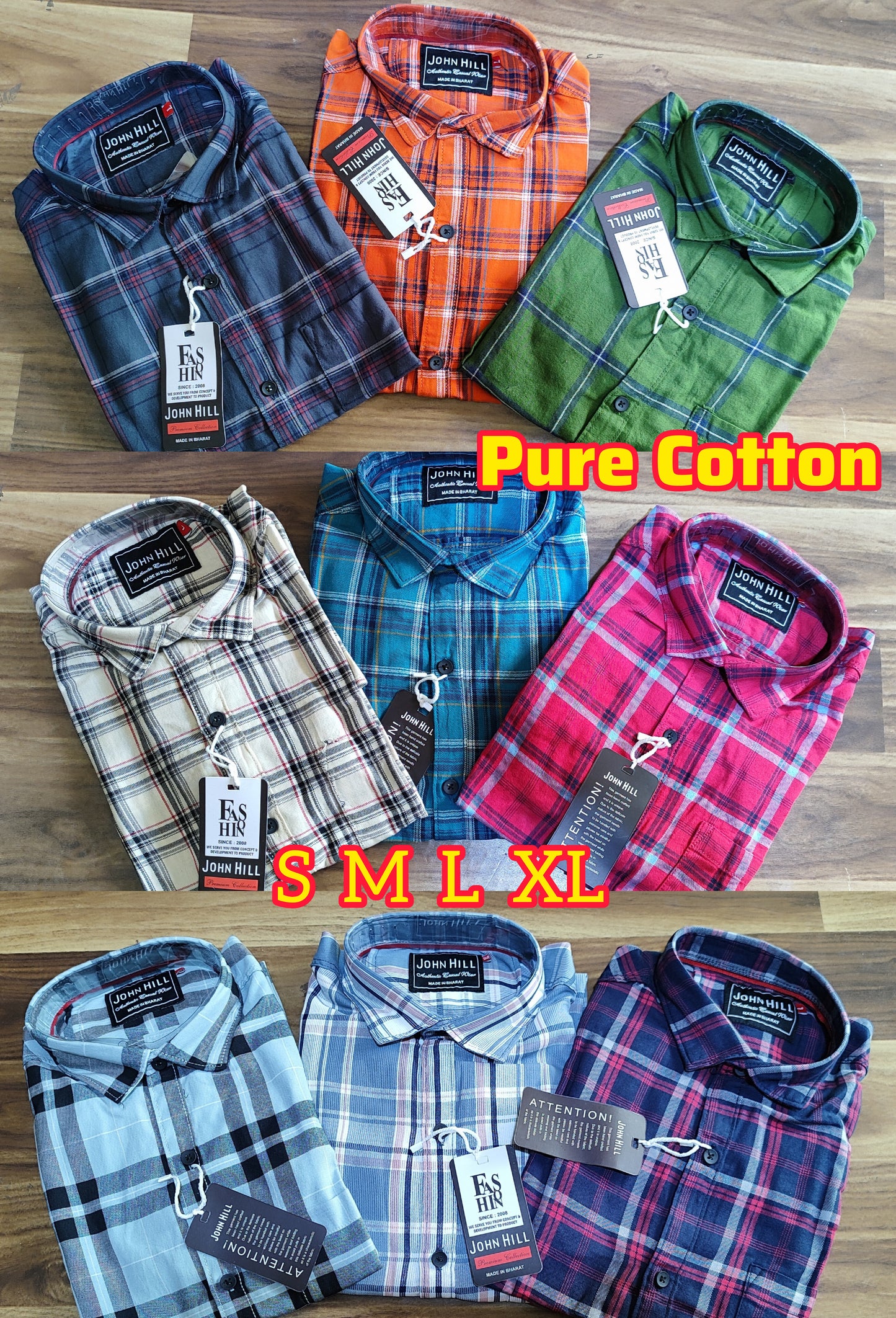 (Combo of 4) S to L JohnHill Pure Cotton Big Checked 2+2 Small Checked Shirts Rs. 999