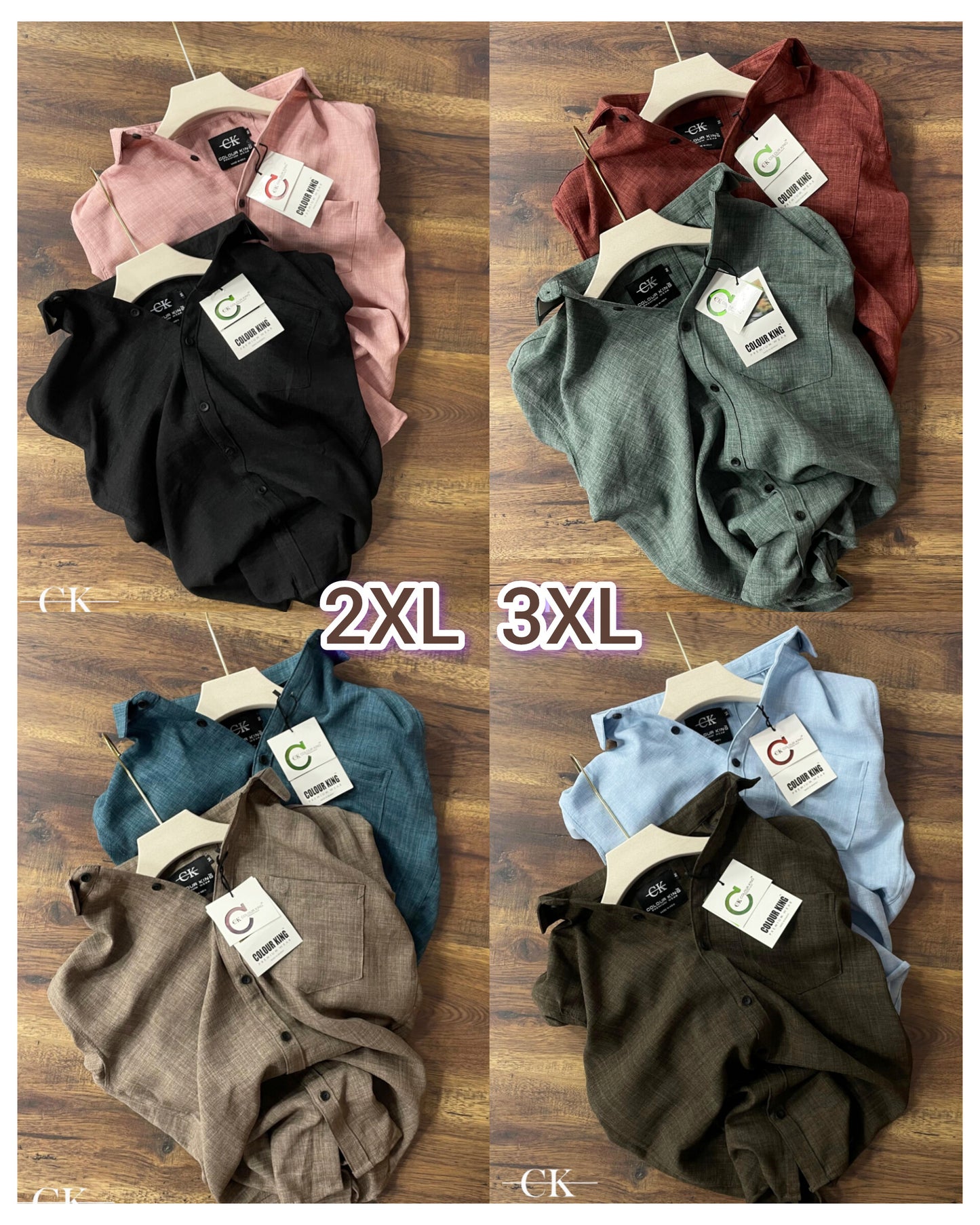 (Combo of 3) (2XL, 3XL) CK Linen Dobby Plain Shirt Rs.1150