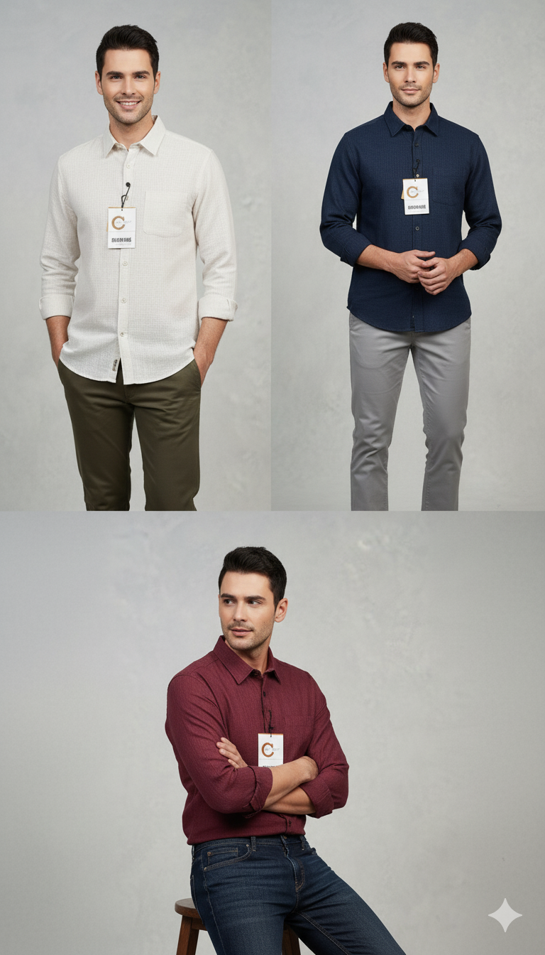 (Combo of 3) (2XL, 3XL) CK Linen Dobby Plain Shirt Rs.1150