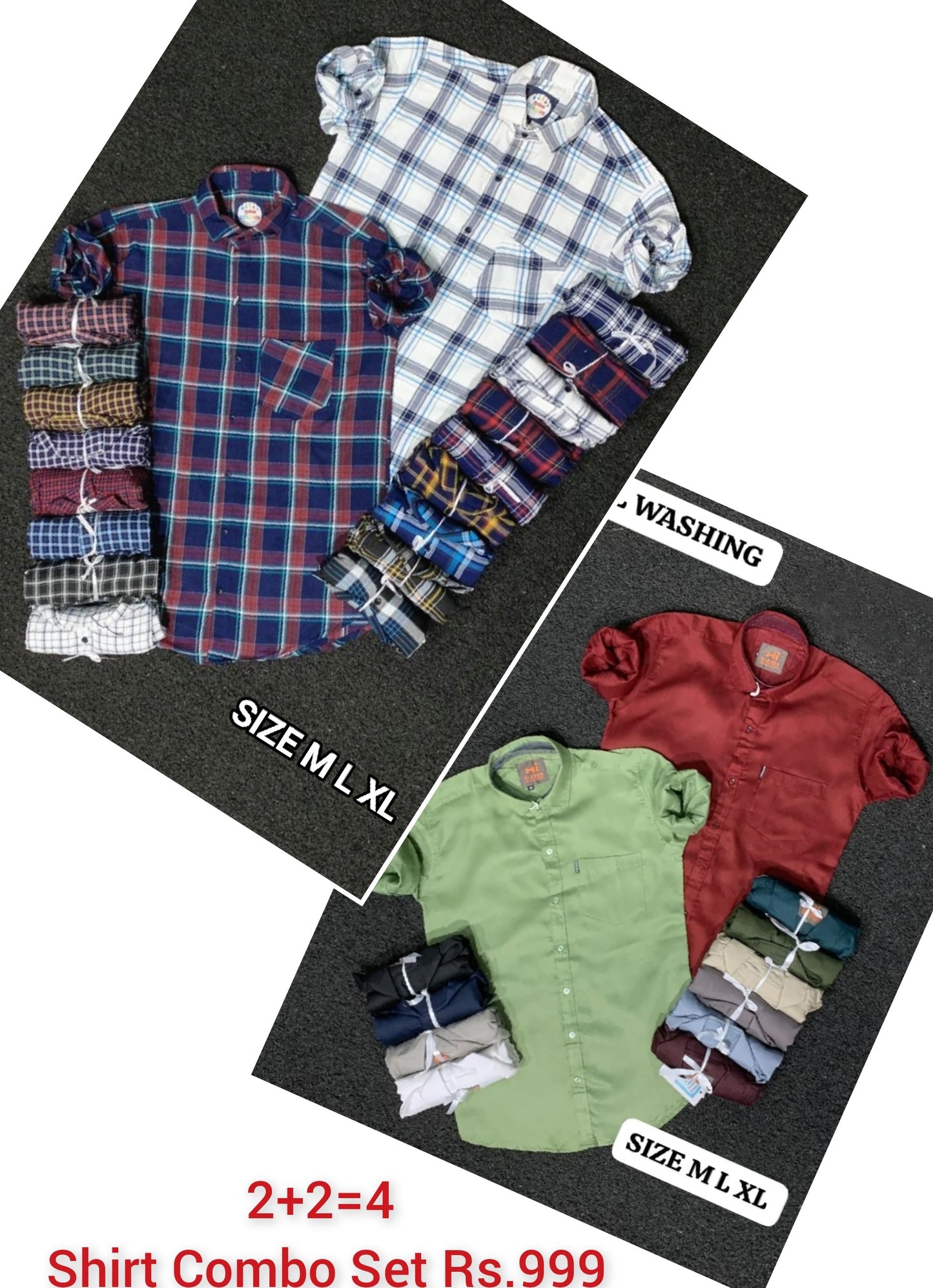 (Combo of 4) Checked+Plain Cotton Shirt Rs. 999