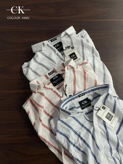 (Combo of 3)(M,L) CK Linen Half Sleeve Pure Cotton Strips Shirts Rs. 1000