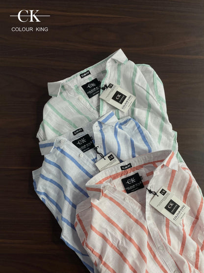 (Combo of 3)(M,L) CK Linen Half Sleeve Pure Cotton Strips Shirts Rs. 1000