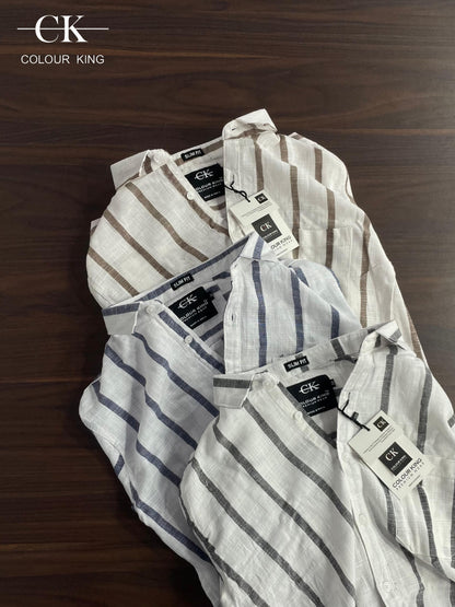 (Combo of 3)(M,L) CK Linen Half Sleeve Pure Cotton Strips Shirts Rs. 1000
