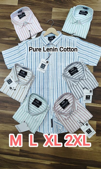 (Combo of 3)(M,L) CK Linen Half Sleeve Pure Cotton Strips Shirts Rs. 1000