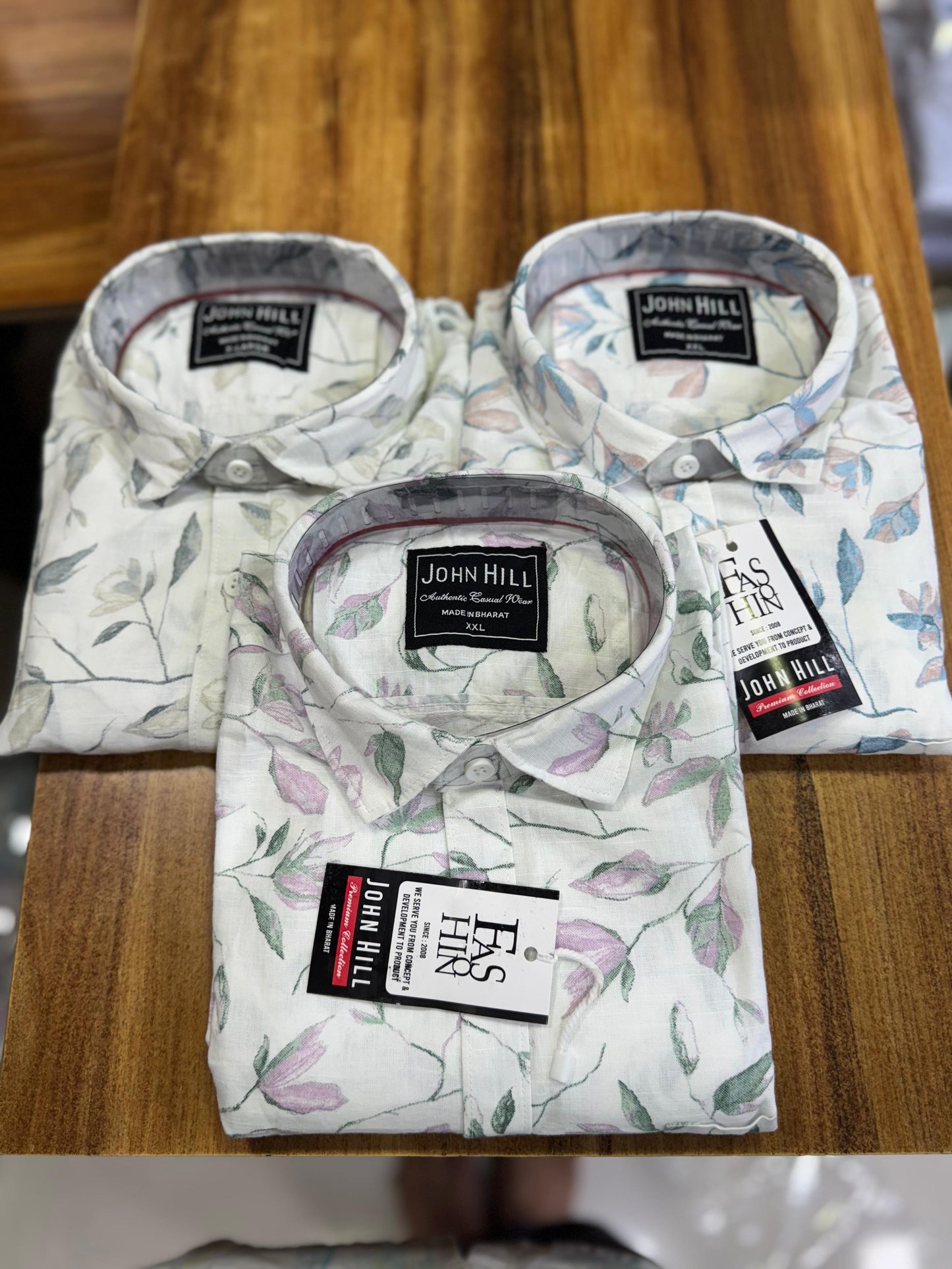 (Combo of 3) John Hill Linen Cotton Leef Design Shirt Rs.999