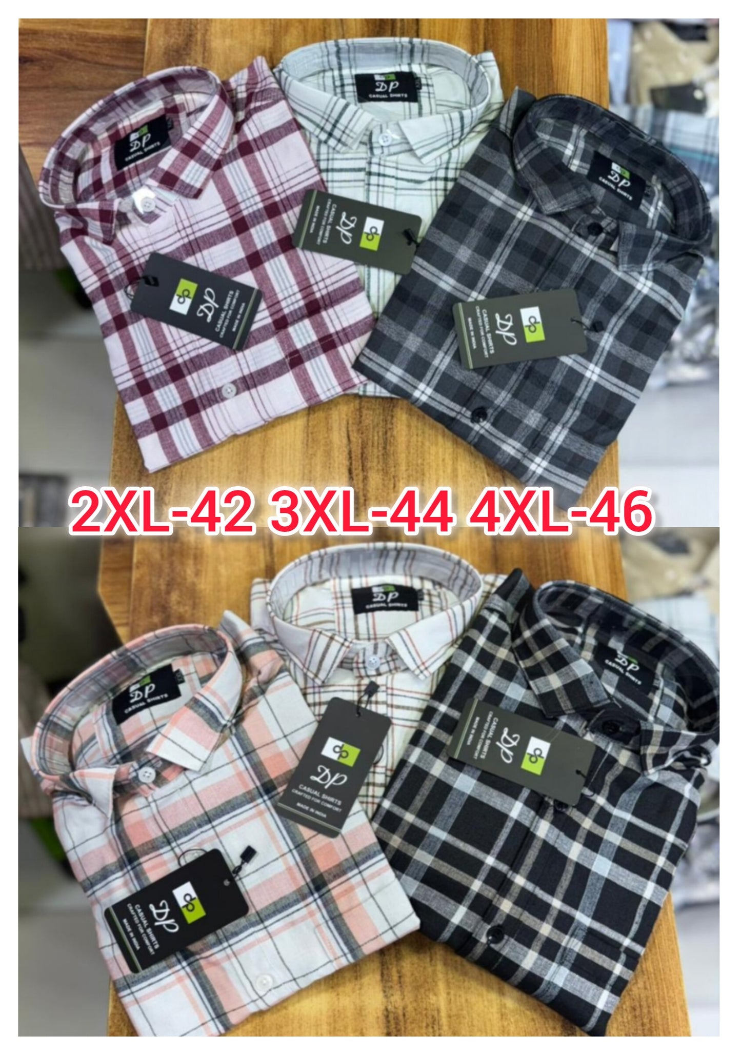 (Combo of 3) 2XL to 4XL DP Pure Cotton Checked Shirt Rs.1099