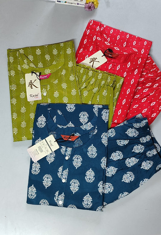 Pack of 2 Kajal Women Pure Cotton Kurthi TOP+PANT Rs. 850