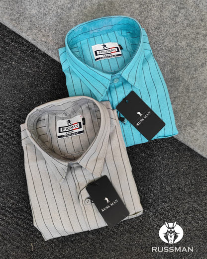 (Combo of 3)RussMan Korian Linen color Strips Shirt Rs.1050