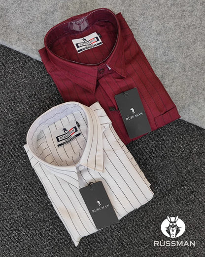(Combo of 3)RussMan Korian Linen color Strips Shirt Rs.1050