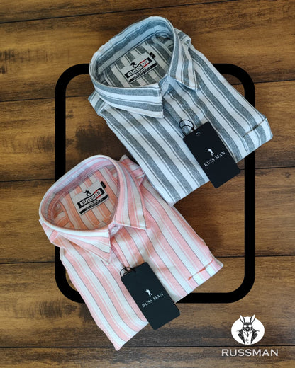 (Combo of 3)RussMan Checked+Strips Soft Korean Linen Shirt Rs.1100