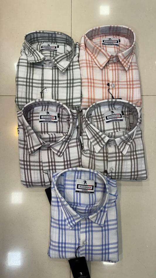 (Combo of 3)RussMan Checked Soft Korean Linen Shirt Rs. 1100