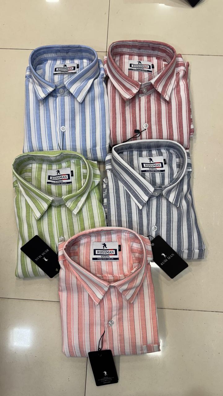 (Combo of 3)RussMan Checked+Strips Soft Korean Linen Shirt Rs.1100