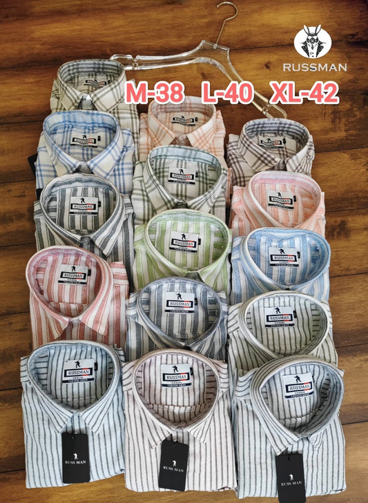 (Combo of 3)RussMan Checked+Strips Soft Korean Linen Shirt Rs.1100