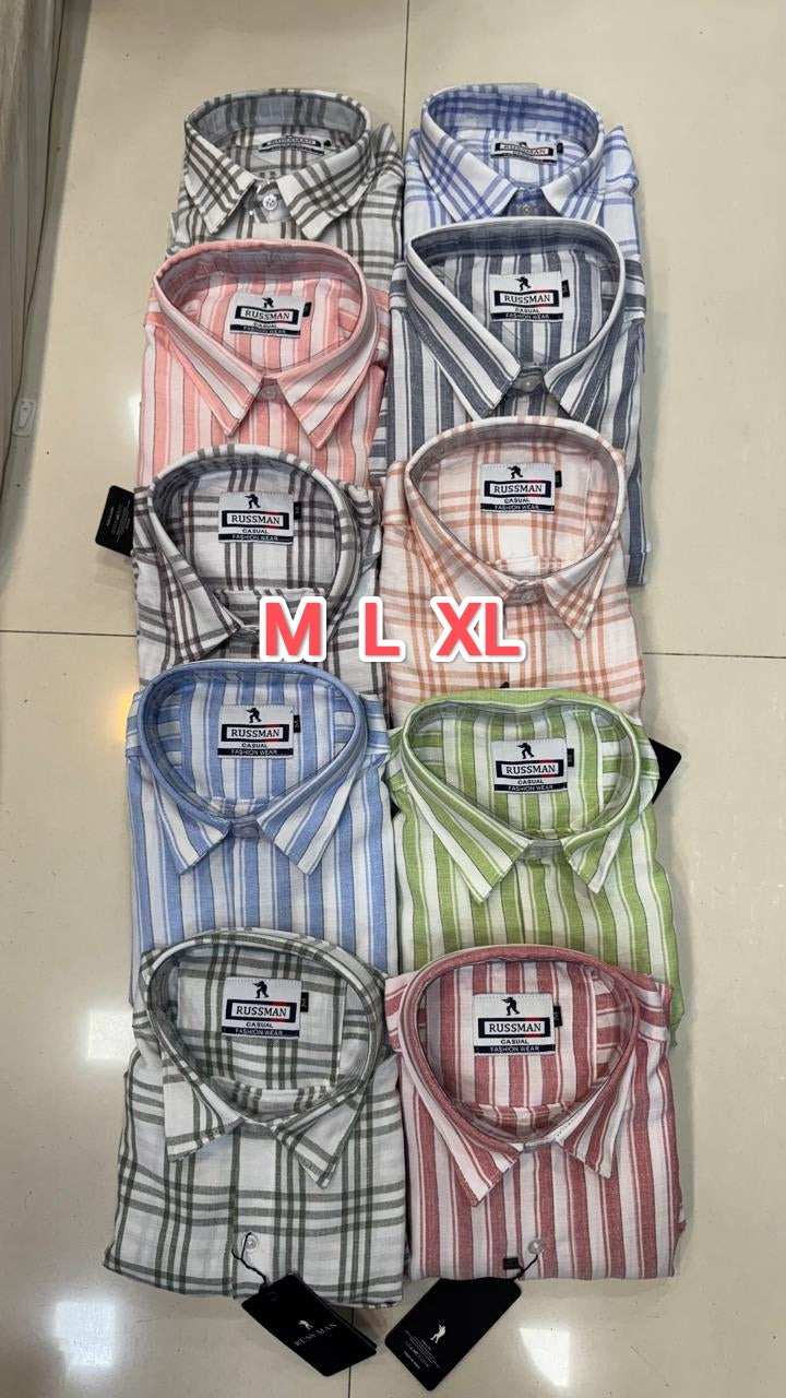 (Combo of 3)RussMan Checked+Strips Soft Korean Linen Shirt Rs.1100
