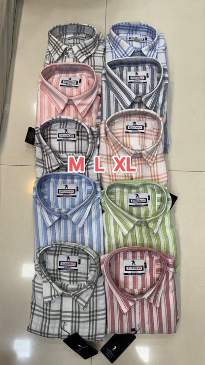 (Combo of 3)RussMan Checked+Strips Soft Korean Linen Shirt Rs.1100