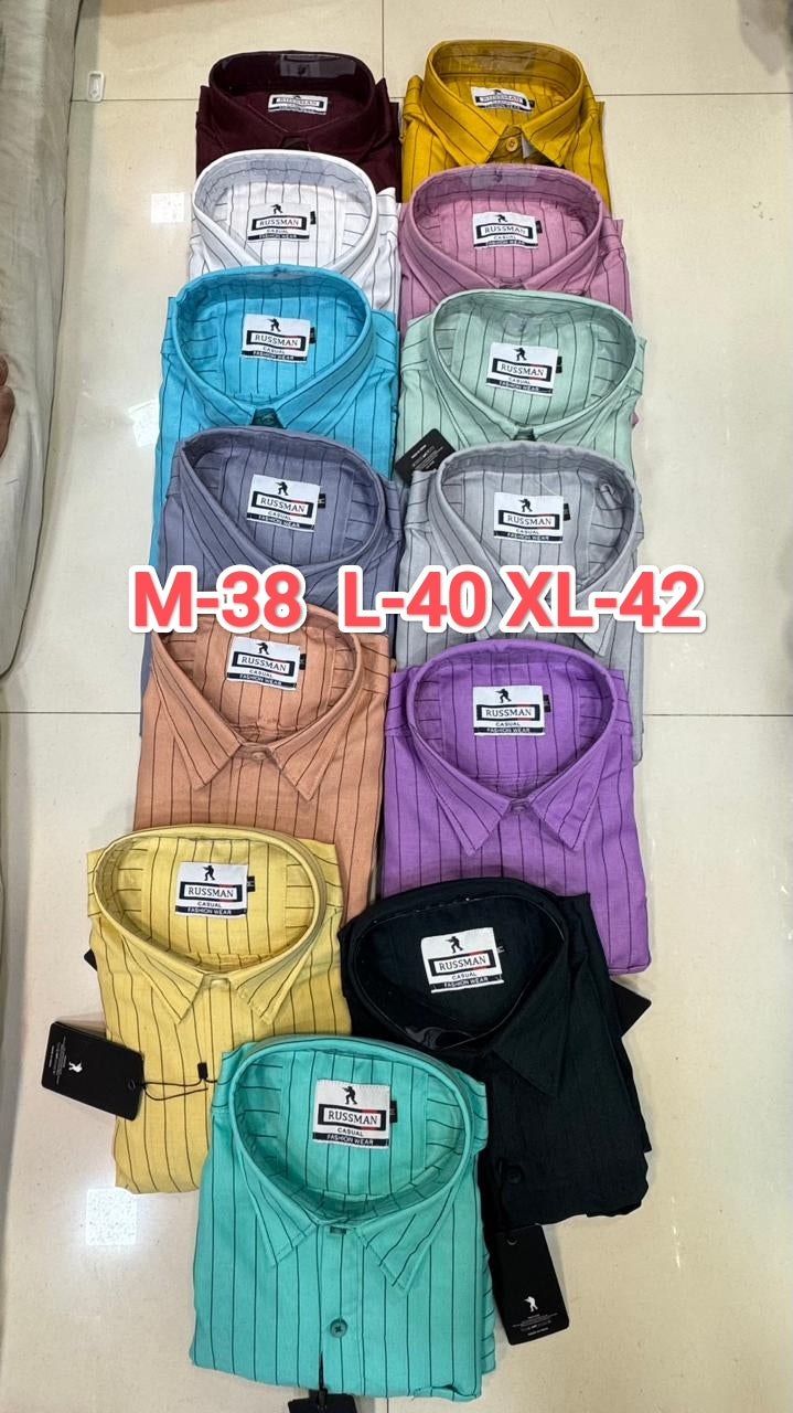 (Combo of 3)RussMan Korian Linen color Strips Shirt Rs.1050