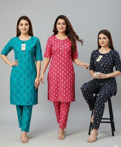 Pack of 2 Kajal Women Pure Cotton Kurthi TOP+PANT Rs. 850