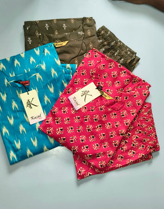 Pack of 2 Kajal Women Pure Cotton Kurthi TOP+PANT Rs. 850