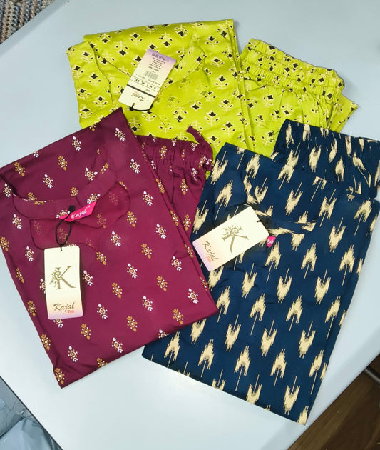 Pack of 2 Kajal Women Pure Cotton Kurthi TOP+PANT Rs. 850