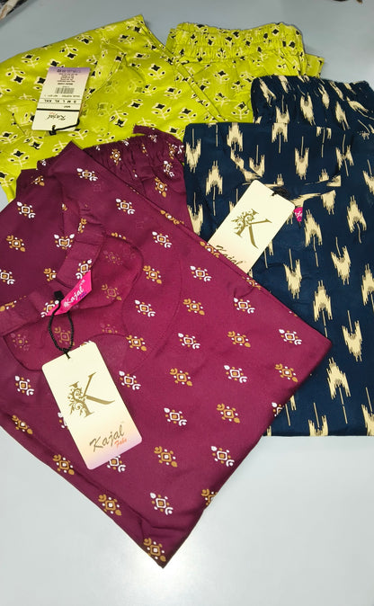 Pack of 2 Kajal Women Pure Cotton Kurthi TOP+PANT Rs. 850