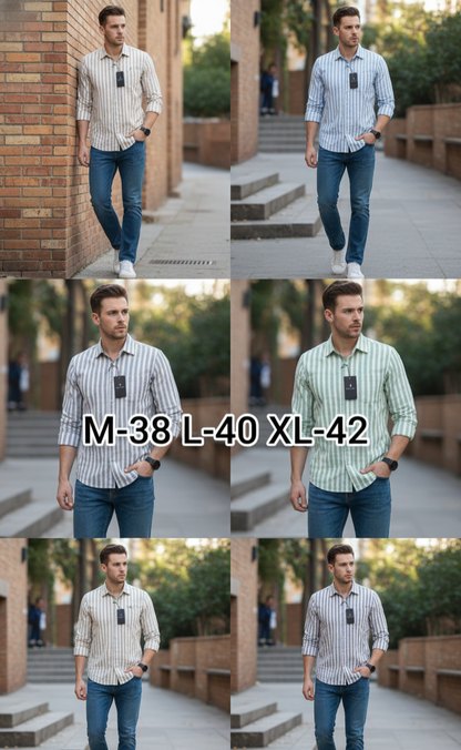 (Combo of 3) RussMan Cotton Jacquard Strips Shirt Rs.1050