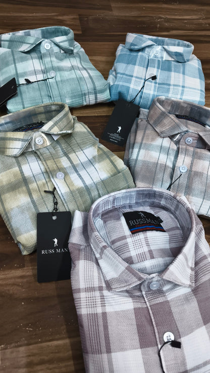 (Combo of 3) RussMan Rib Jacquard Cotton Checked Shirt Rs.1050