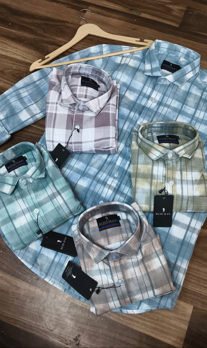 (Combo of 3) RussMan Rib Jacquard Cotton Checked Shirt Rs.1050