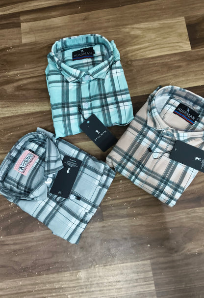 (Combo of 3) RussMan Rib Jacquard Cotton Checked Shirt Rs.1050