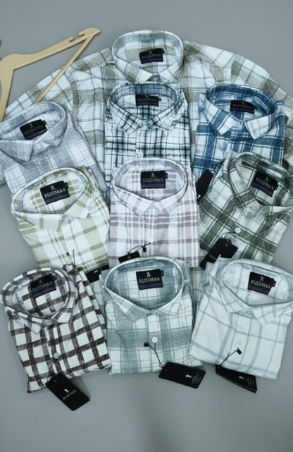 (Combo of 3) RussMan Cotton Jacquard Checked+Stripes Shirt Rs.1050