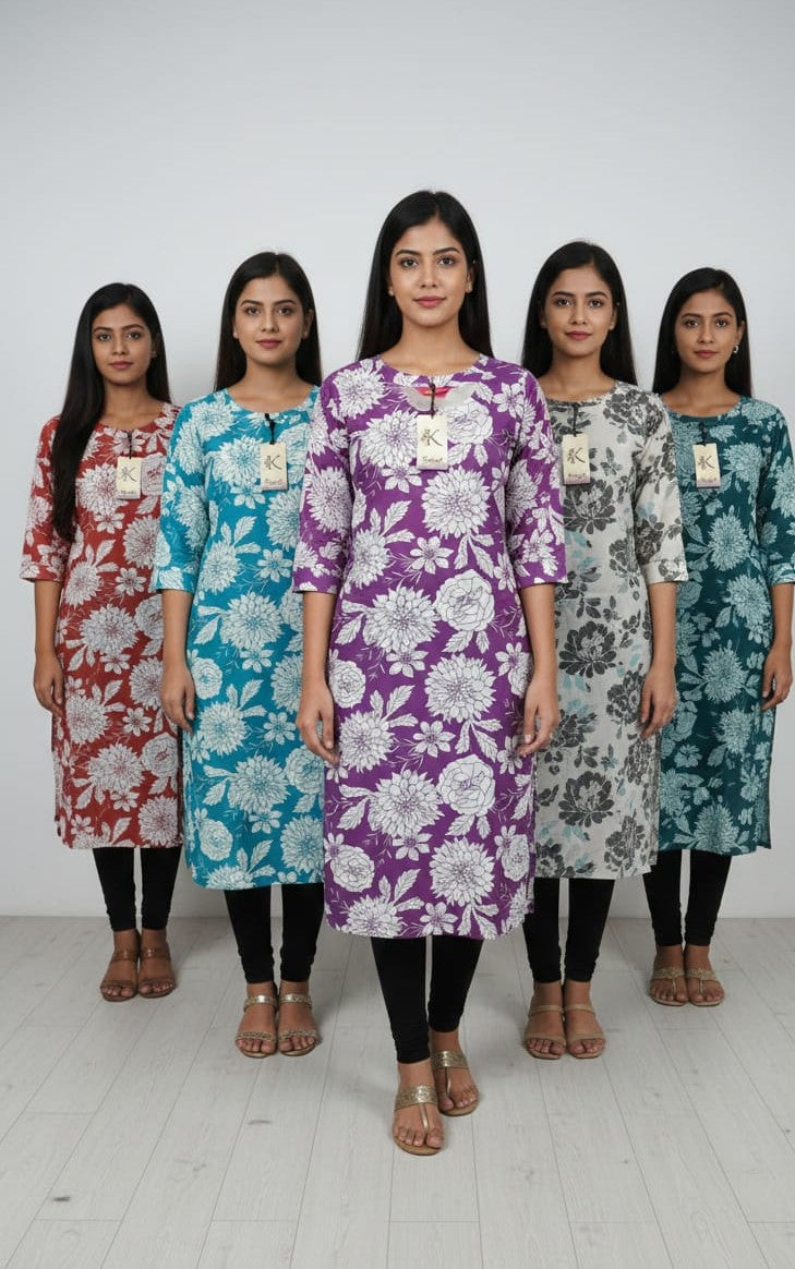 Pack of 4 Kajal Women A-line Cotton Design Kurthi TOP Only  Rs. 1000