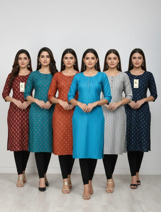 Pack of 4 Kajal Women A-line Cotton Design Kurthi TOP Only  Rs. 1000