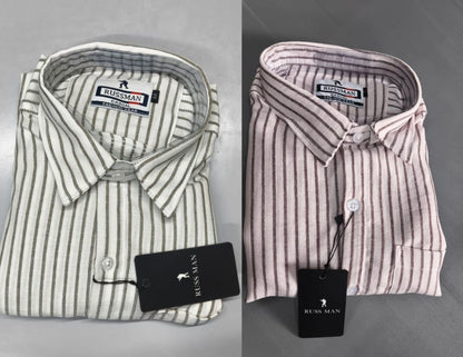 (Combo of 3)RussMan White Strips Soft Korean Linen Shirt Rs. 1020