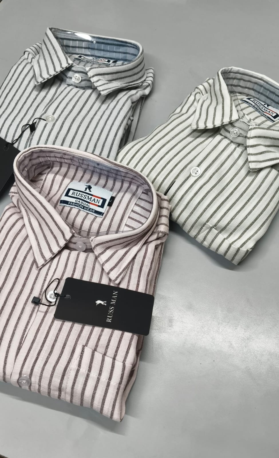 (Combo of 3)RussMan White Strips Soft Korean Linen Shirt Rs. 1020