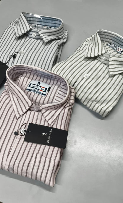 (Combo of 3)RussMan White Strips Soft Korean Linen Shirt Rs. 1020