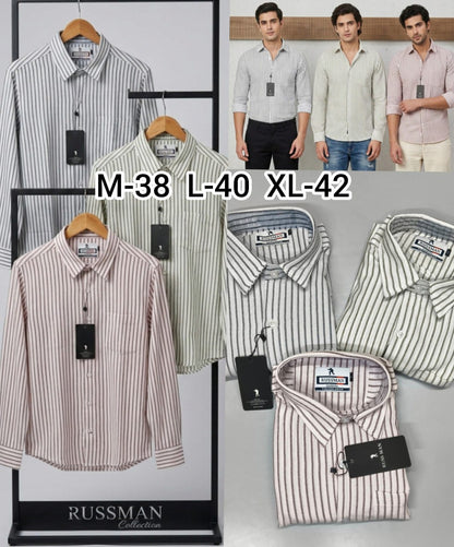 (Combo of 3)RussMan White Strips Soft Korean Linen Shirt Rs. 1020