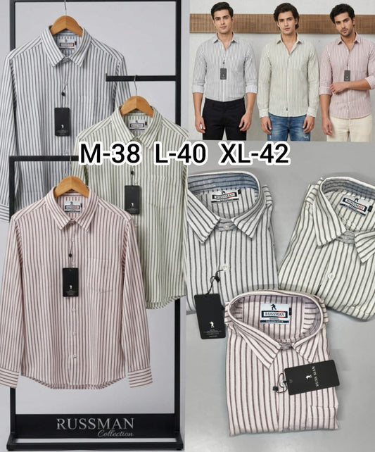 (Combo of 3)RussMan White Strips Soft Korean Linen Shirt Rs. 1050