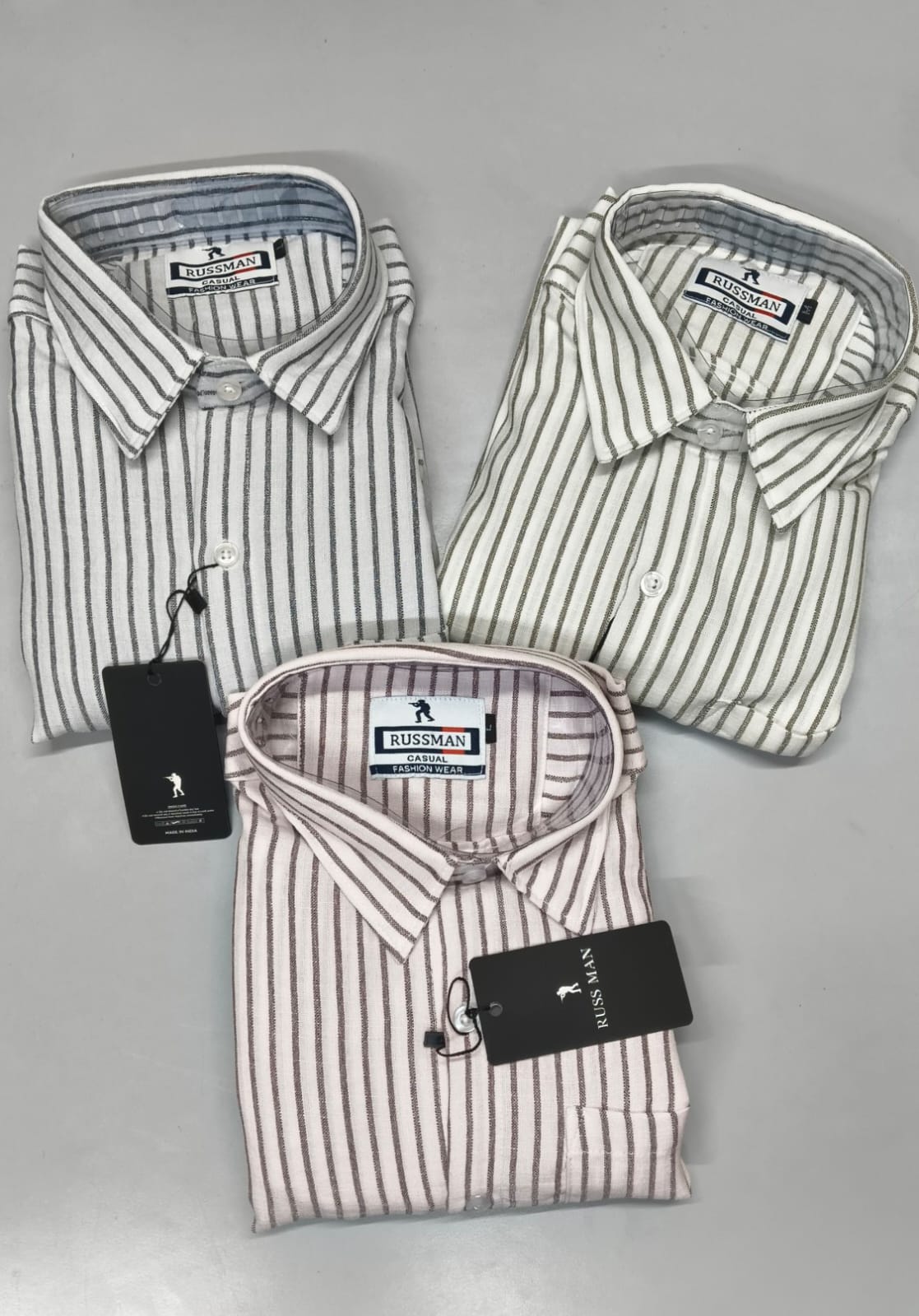 (Combo of 3)RussMan White Strips Soft Korean Linen Shirt Rs. 1020