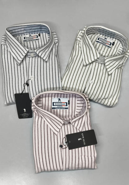 (Combo of 3)RussMan White Strips Soft Korean Linen Shirt Rs. 1020