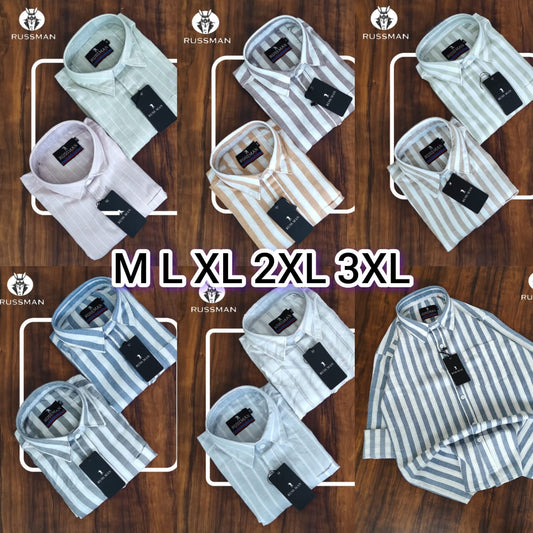 (Combo of 3)RussMan 💯 Pure Cotton Linen Strips Shirt Rs. 1150