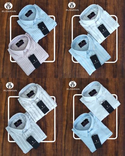 (Combo of 3)RussMan 💯 Pure Cotton Linen Strips Shirt Rs. 1150