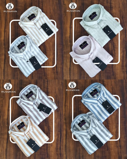 (Combo of 3)RussMan 💯 Pure Cotton Linen Strips Shirt Rs. 1150