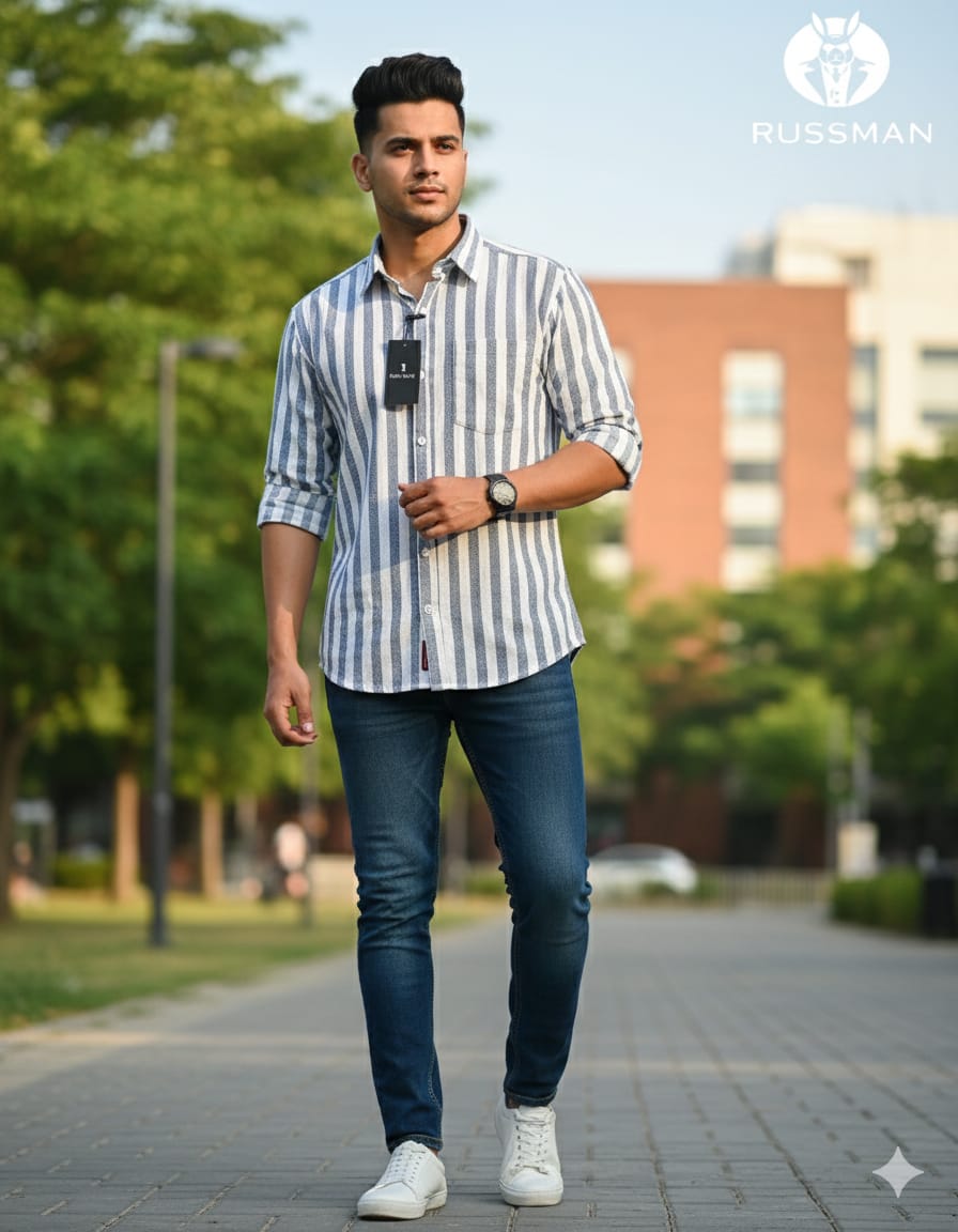 (Combo of 3)RussMan 💯 Pure Cotton Linen Strips Shirt Rs. 1150