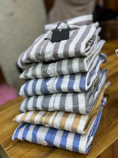 (Combo of 3)RussMan 💯 Pure Cotton Linen Strips Shirt Rs. 1150