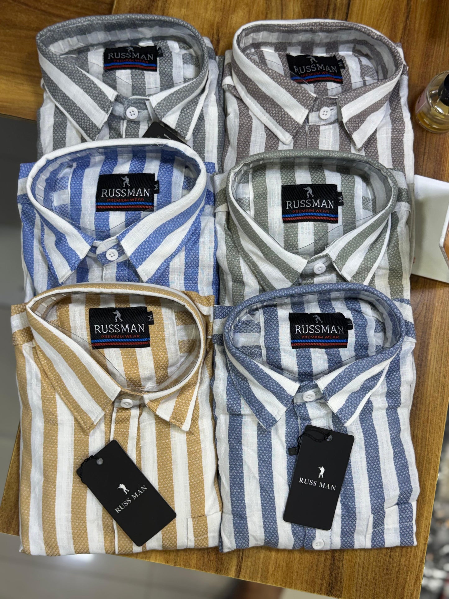 (Combo of 3)RussMan 💯 Pure Cotton Linen Strips Shirt Rs. 1150