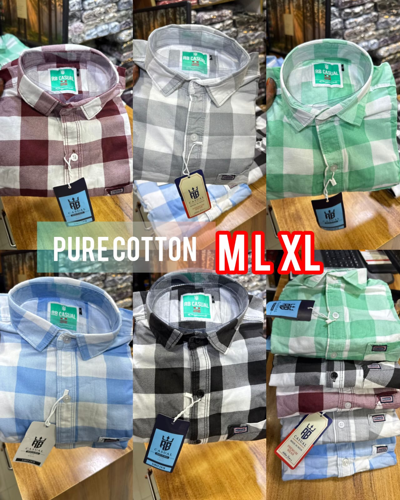 (Combo of 3) RB 💯 Pure Cotton Big Colour Checked Shirt Rs. 950